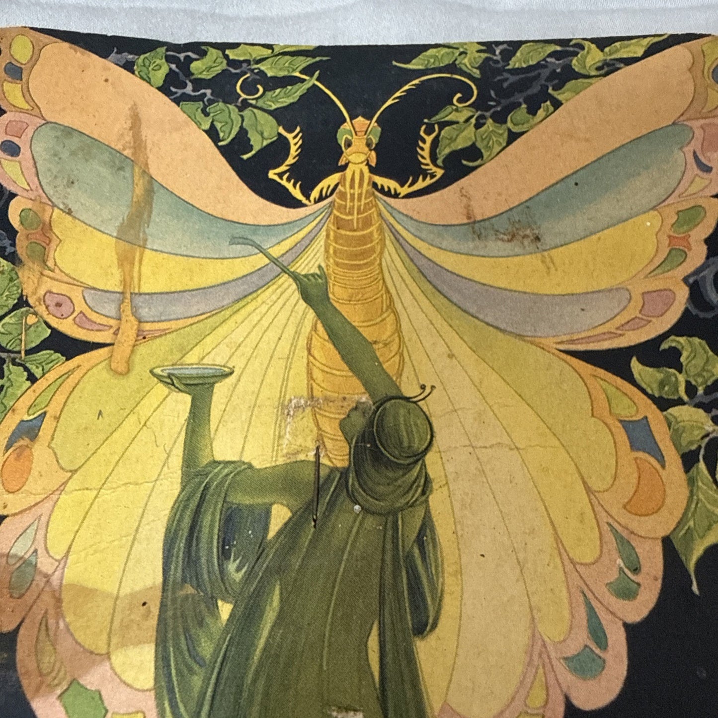 Rare Vintage Putnam Dyes Advertising Fan Art Nouveau Fairies Moth Display