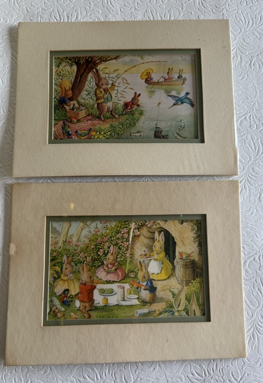 Vtg Racey Helps Rabbit Animal Prints Framed Matted Wall Art Decor/Original Wrap
