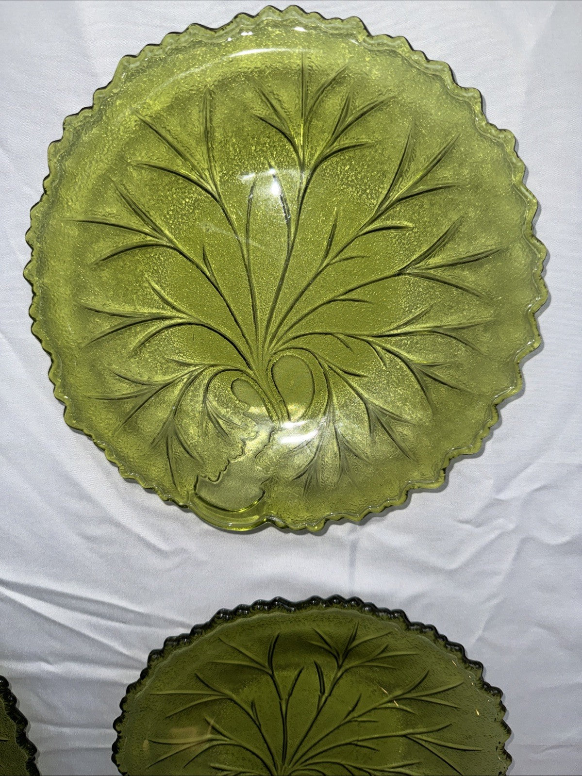 Indiana Glass Tree of Life Avocado Green 8.5" Plates Set of 6