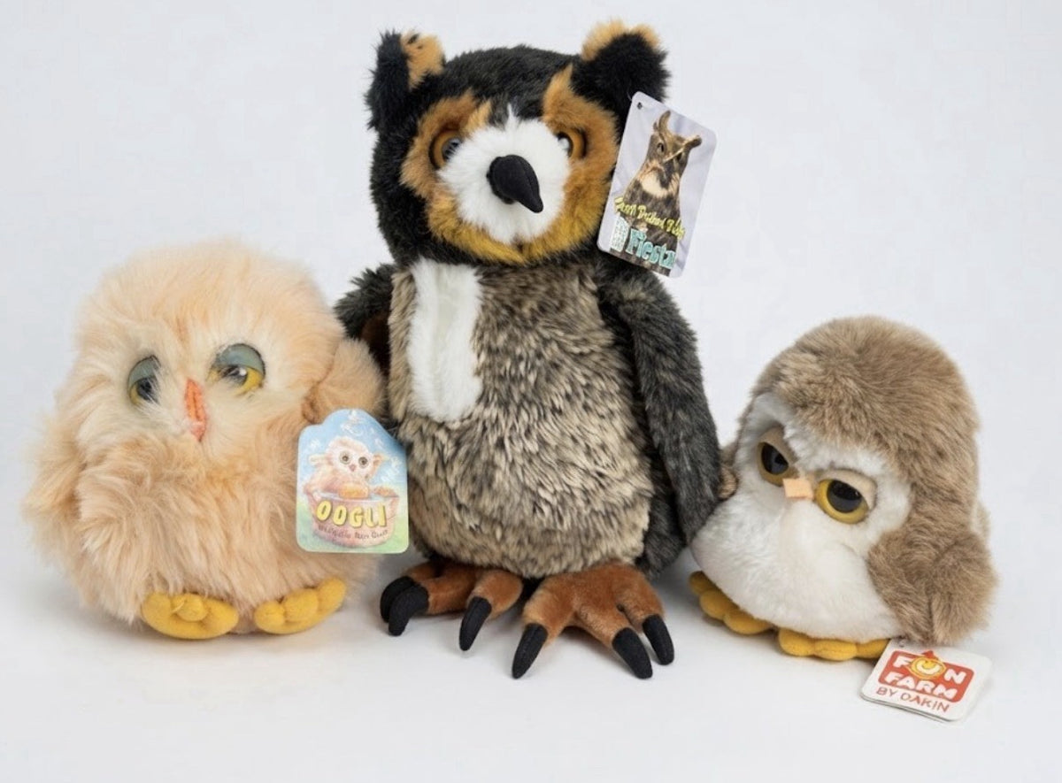 Vintage Owl Plush Stuffed Animal Lot 3 Oogi Fiesta Fun Farm Dakin Bird Toys