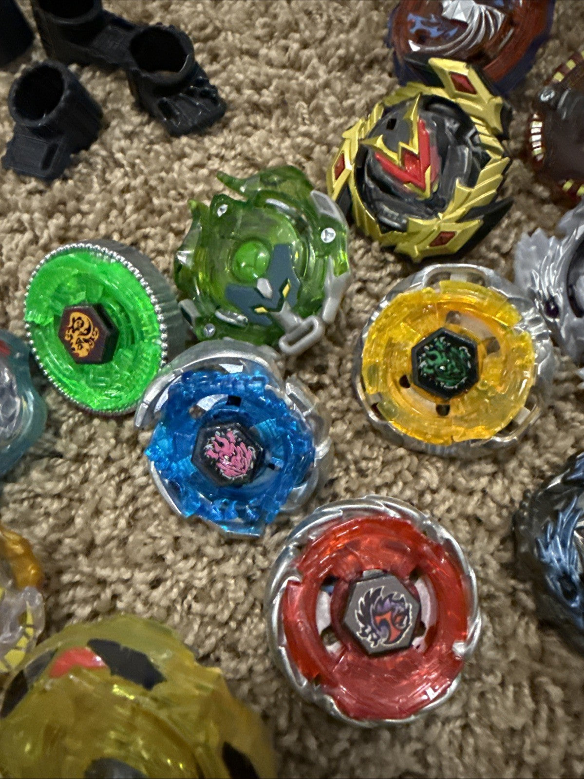 Beyblade Lot 100 Plus Assorted Parts Launchers Stadium Pieces Storage Box