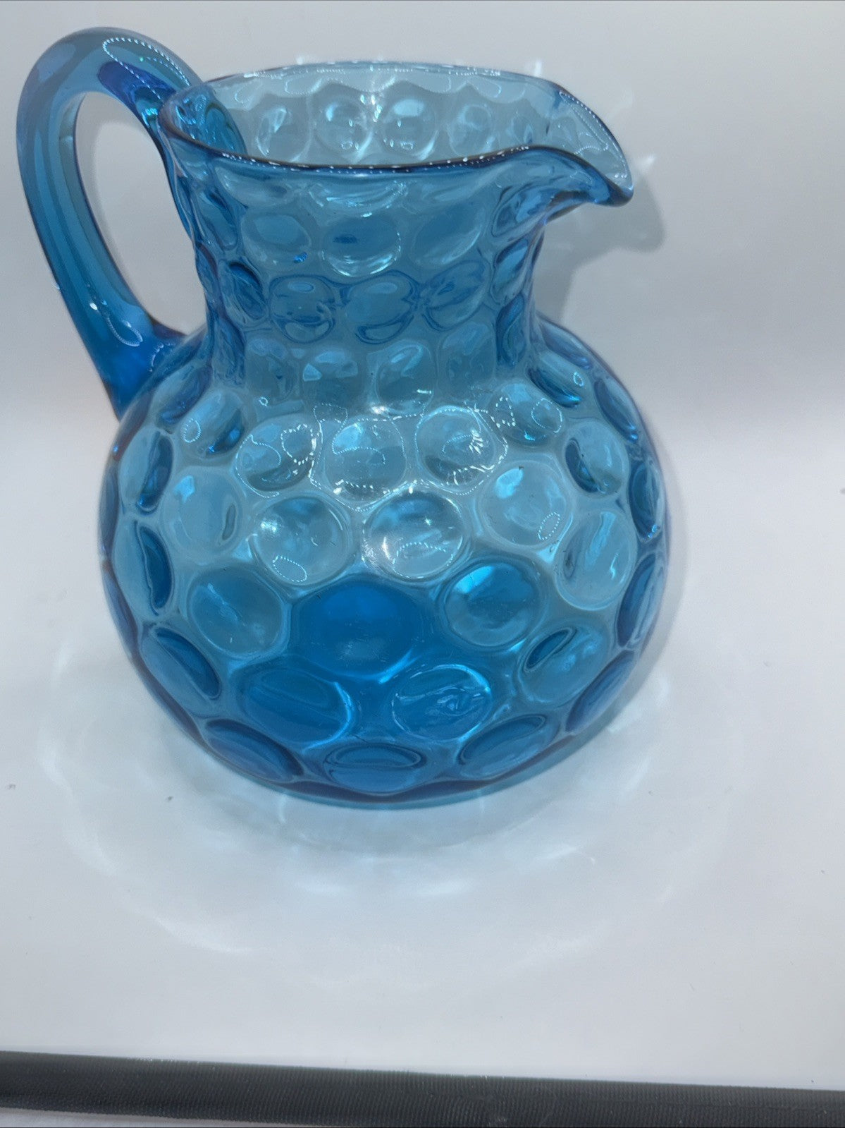 Blue Reverse Thumbprint Pitcher Vintage Glass