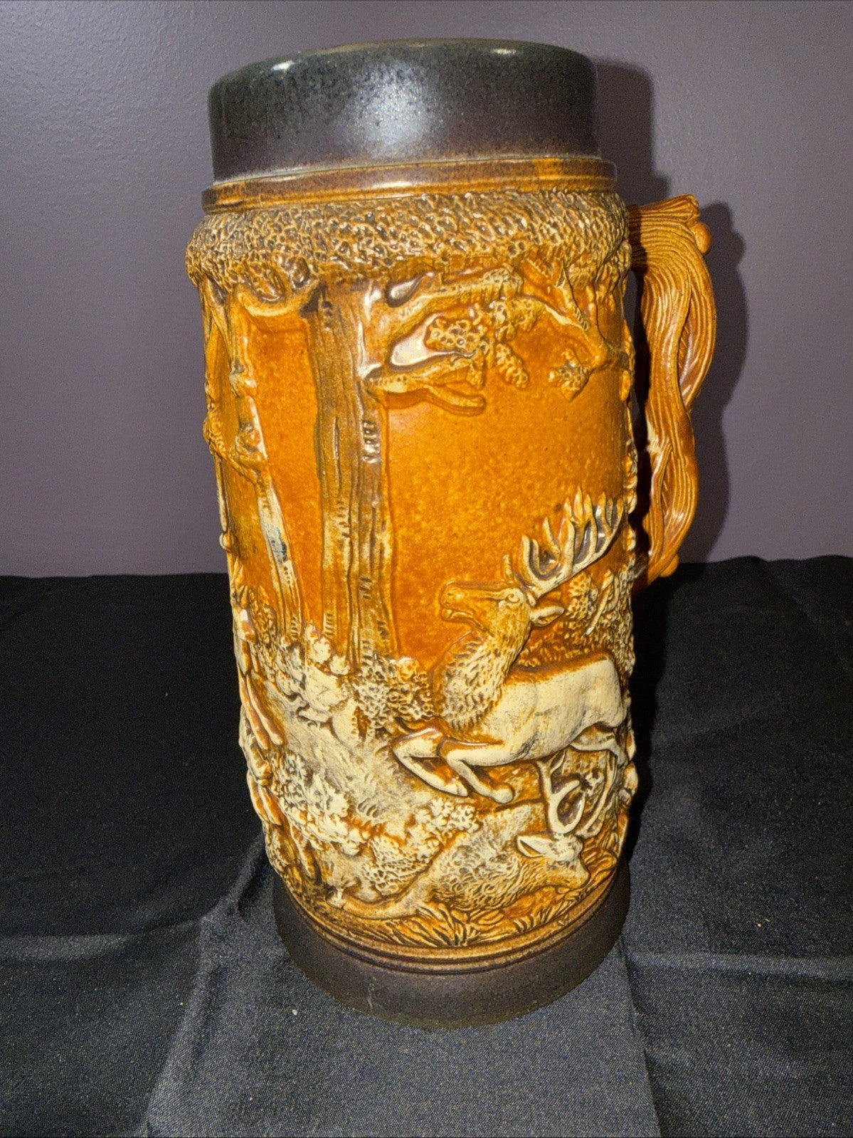 Vintage Western Germany Stoneware Beer Stein Hunting Scene Mug