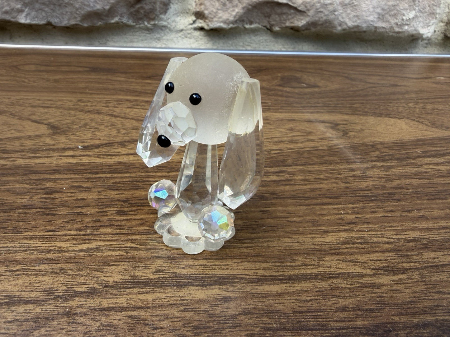 Bohemia Crystal Glass Poodle Figurine Signed Czechoslovakia Faceted Mini Dog