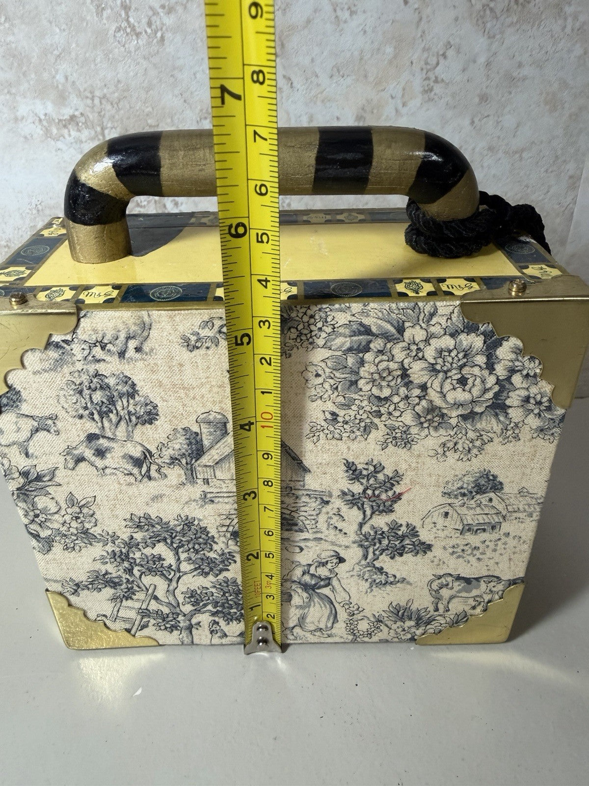 Santa Damiana Robusto Upcycled Cigar Box Purse Toile Fabric Handle Zebra Lining