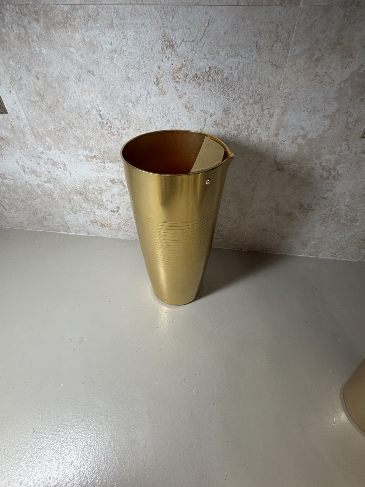 Vintage Italian Gold Tone Aluminum Barware Set Pitcher Shaker 6 Cups Made Italy