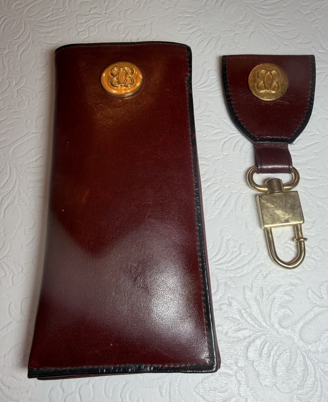 Vintage Lady Bosca Leather Eyeglass Case Keychain Set Burgundy Full Grain