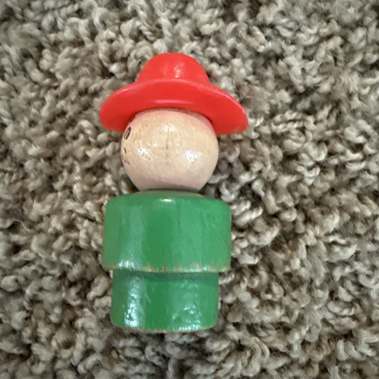 Vintage Fisher Price Little People Green Farmer Freckles Wood Figure Whoops Rare