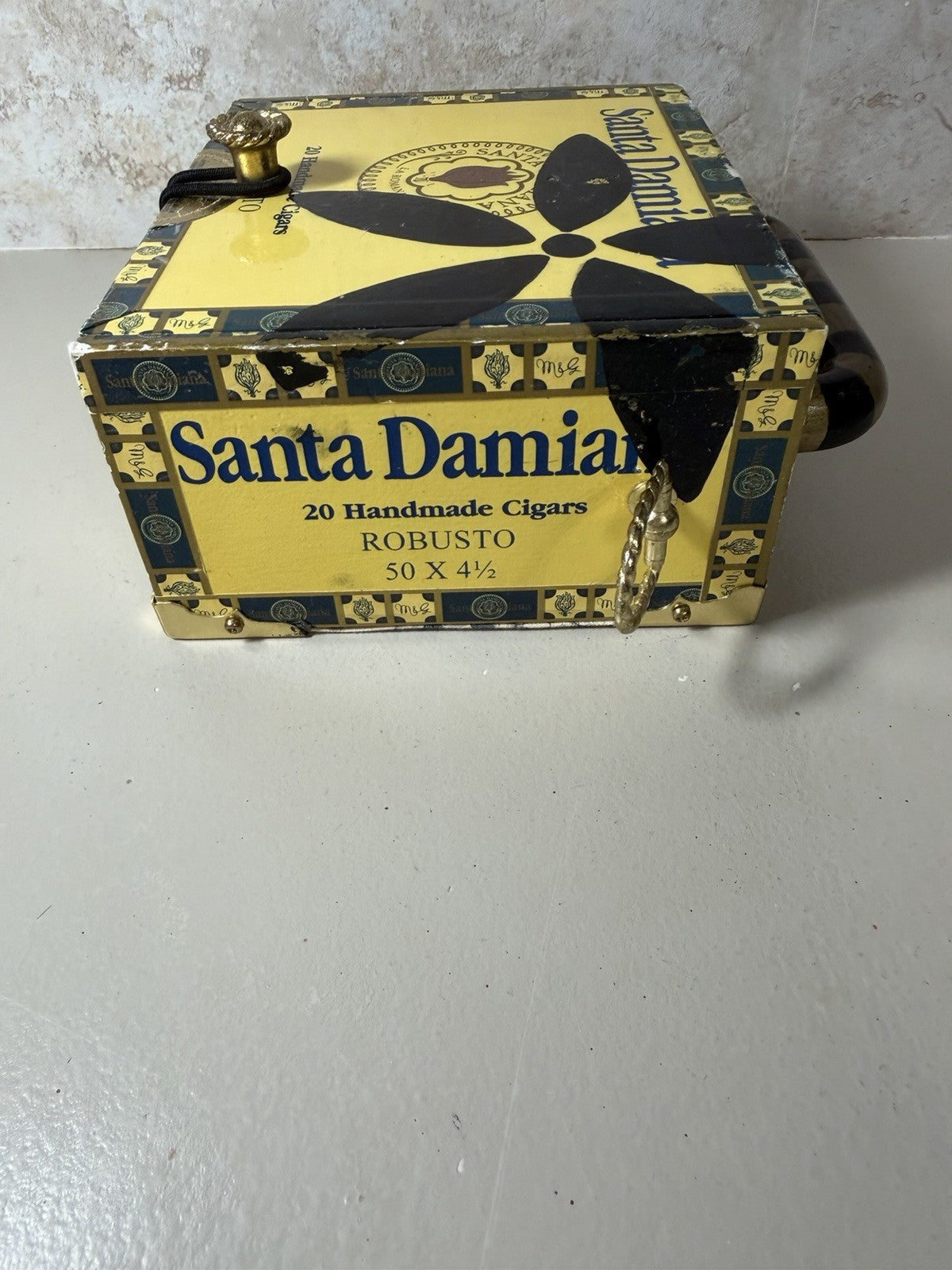 Santa Damiana Robusto Upcycled Cigar Box Purse Toile Fabric Handle Zebra Lining