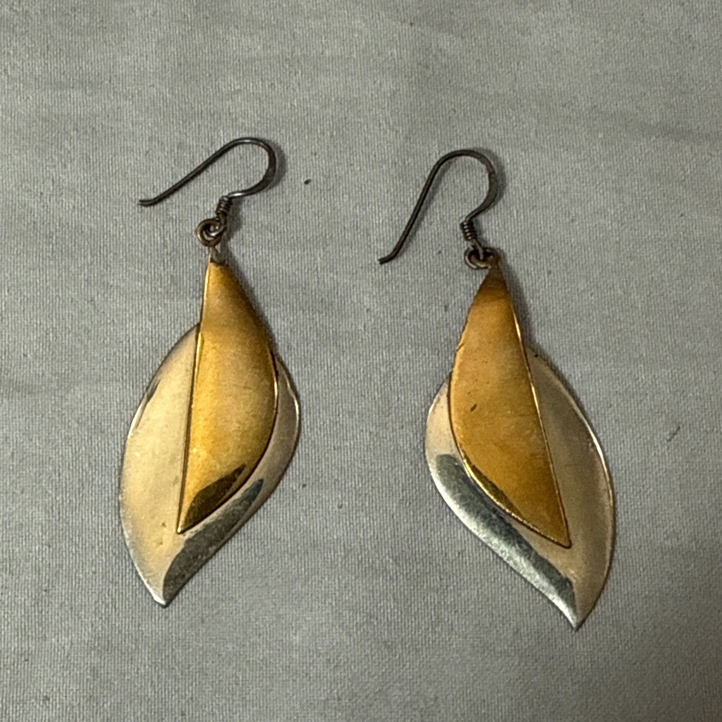 Vintage Mid Century Modern Brass Dangle Earrings 1.5" Pair