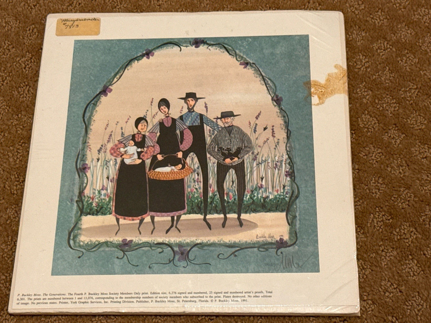 P Buckley Moss The Generations 1991 Lithograph 7052/13076 Family Amish Art