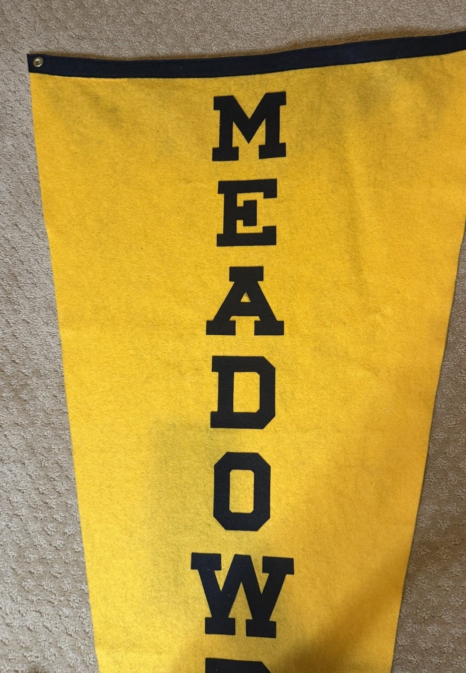 Vintage Meadowdale High School Felt Pennant Yellow Blue Neff Athletic Large 71"
