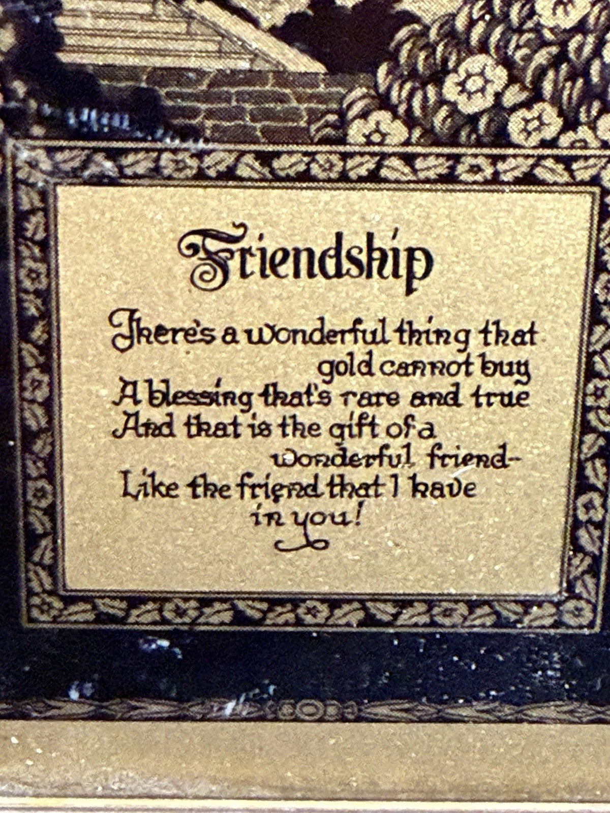 Black Gold Pocket Mirror Silhouette Friendship Poem Tripod Stand 4.5"x3"