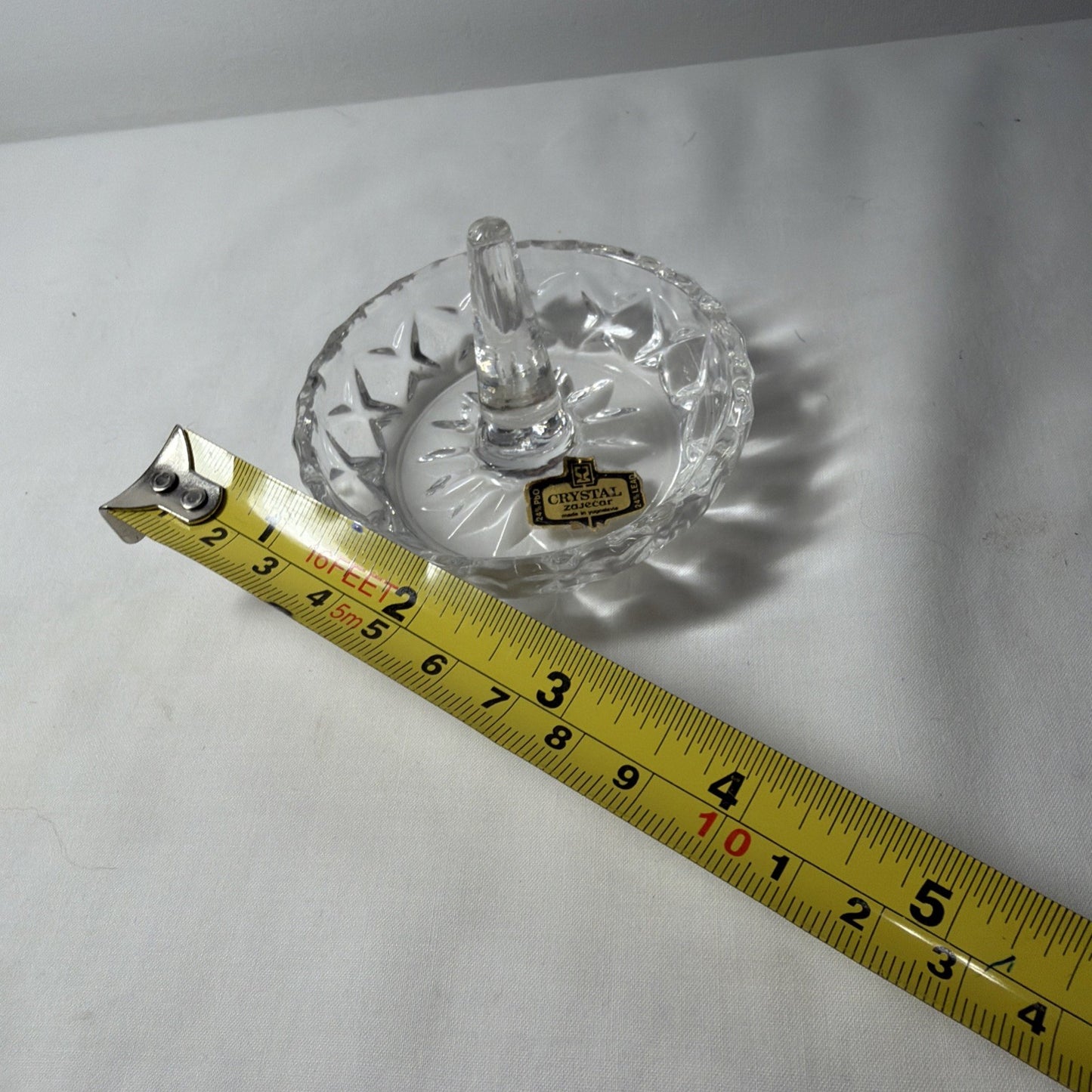 Zajecar Ring Holder Crystal Hand Cut Lead 24% Clear Stand Yugoslavia