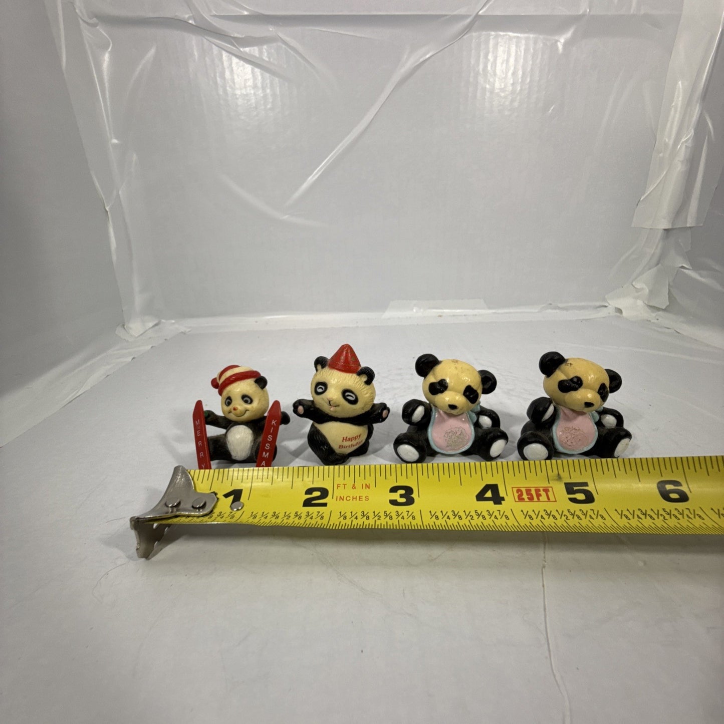 Vintage Miniature Panda Bear Figurines Christmas Happy Animal Lot of 4 Hong Kong