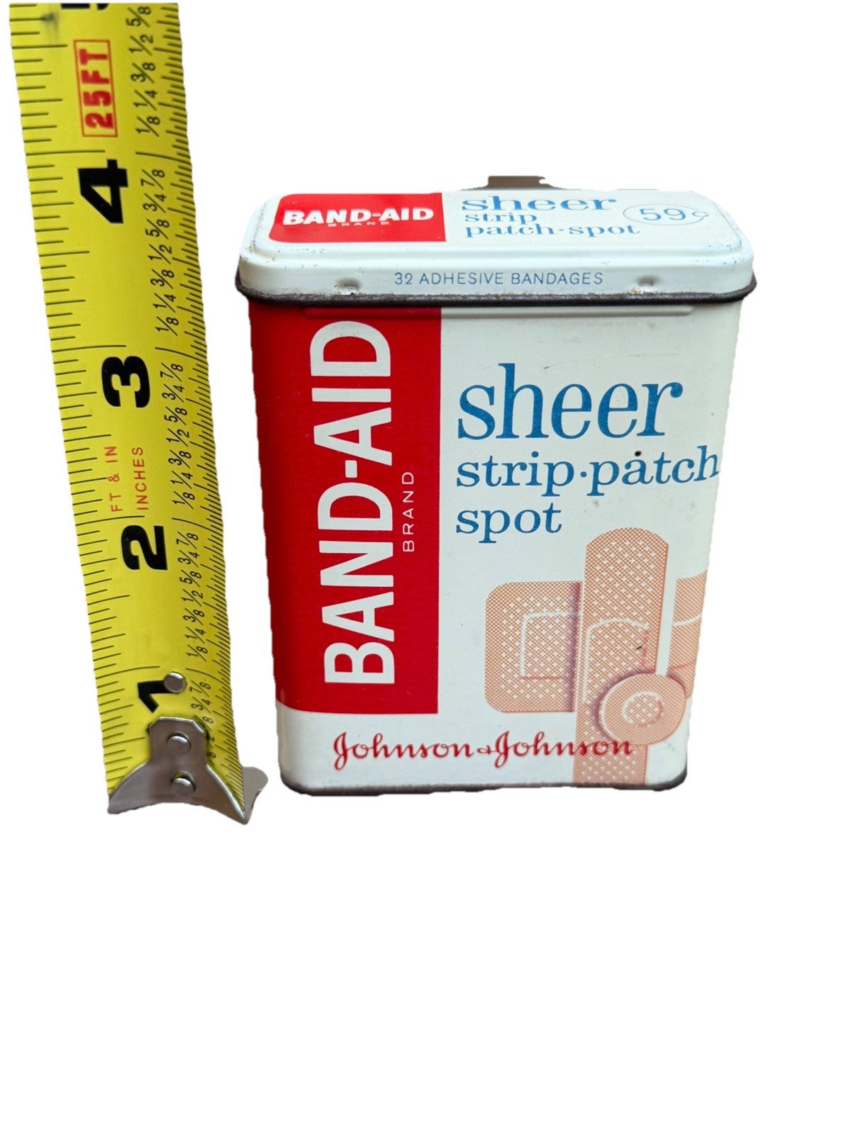 Vintage Johnson & Johnson Band Aid Sheer Patch Strips Empty Tin Box