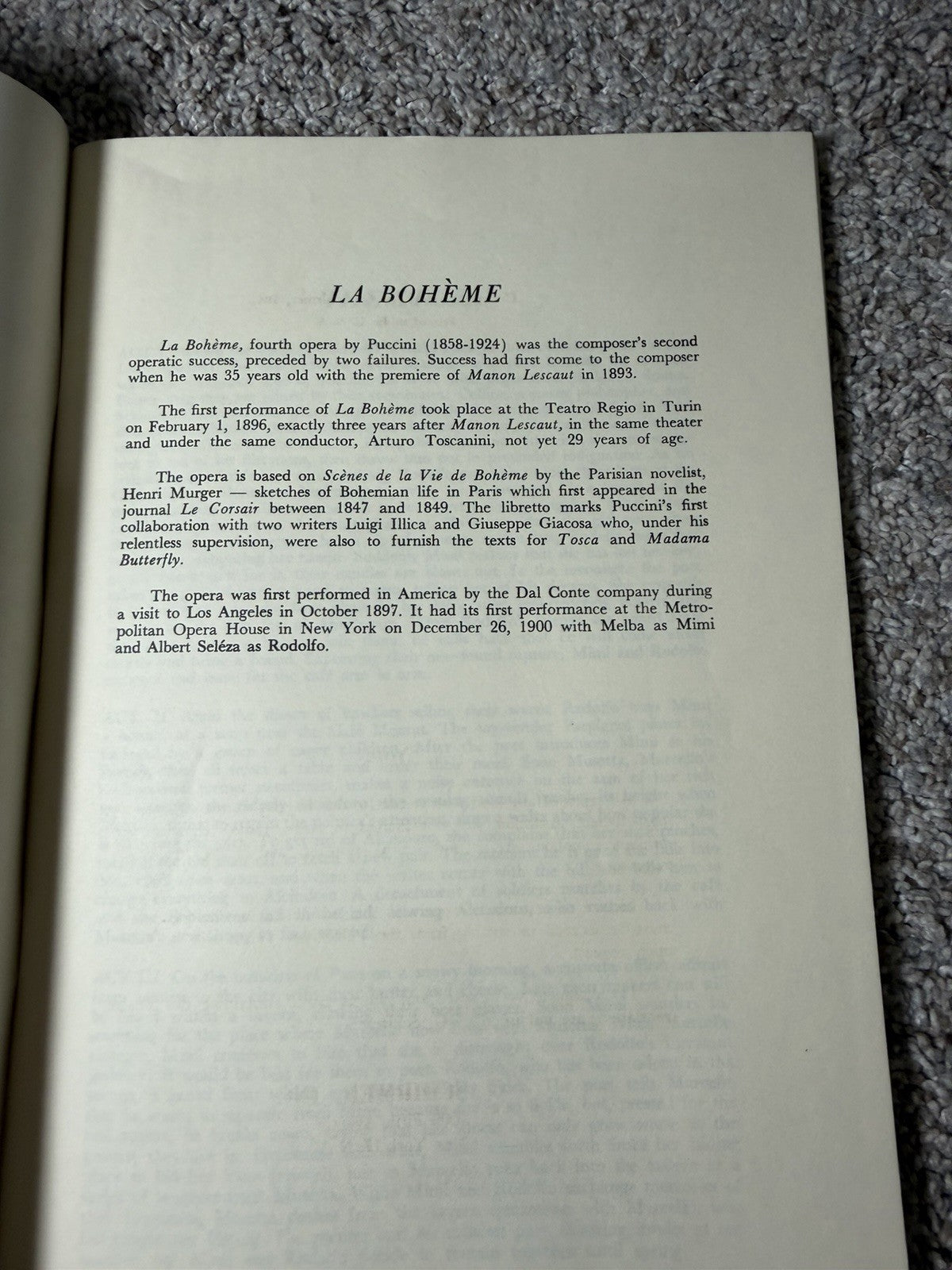 Metropolitan Opera Libretto La Boheme 1954 Vintage Opera Book