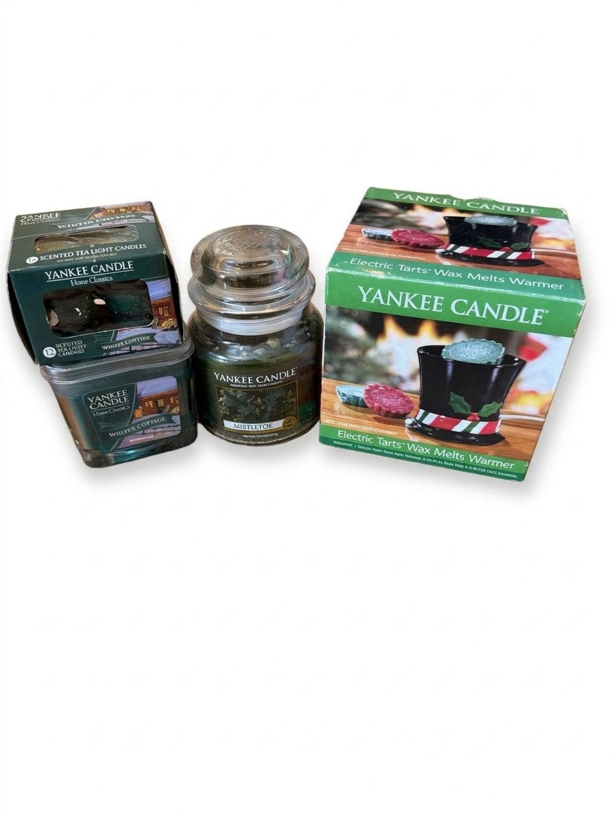 Yankee Candle Holiday Lot Mistletoe Winter Cottage Wax Warmer Tea Lights NIB