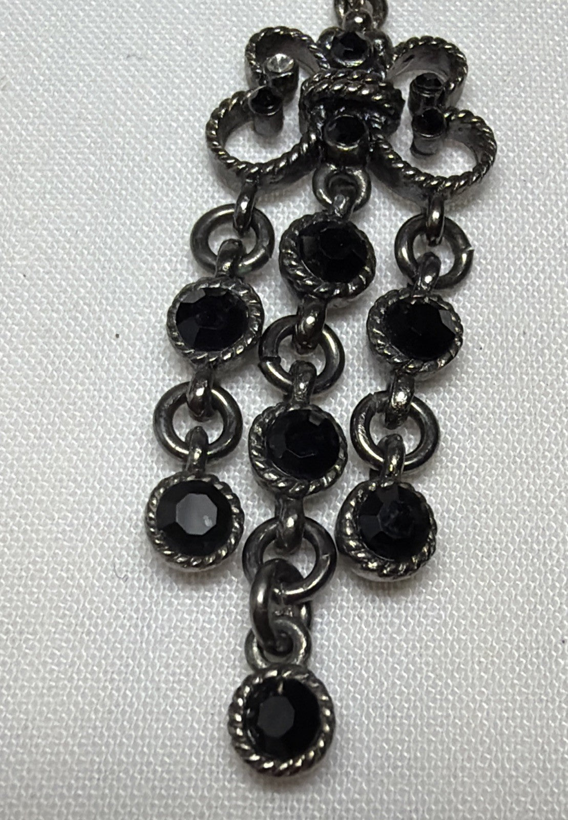 Vintage Monet Dangle Earrings Silver Tone Black Rhinestone Drop 5"