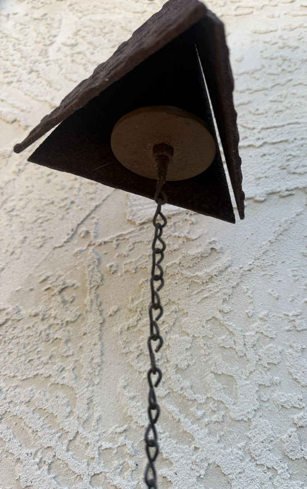 Vintage Joe Coniff Style Metal Triangle Wind Chime Bell Patina
