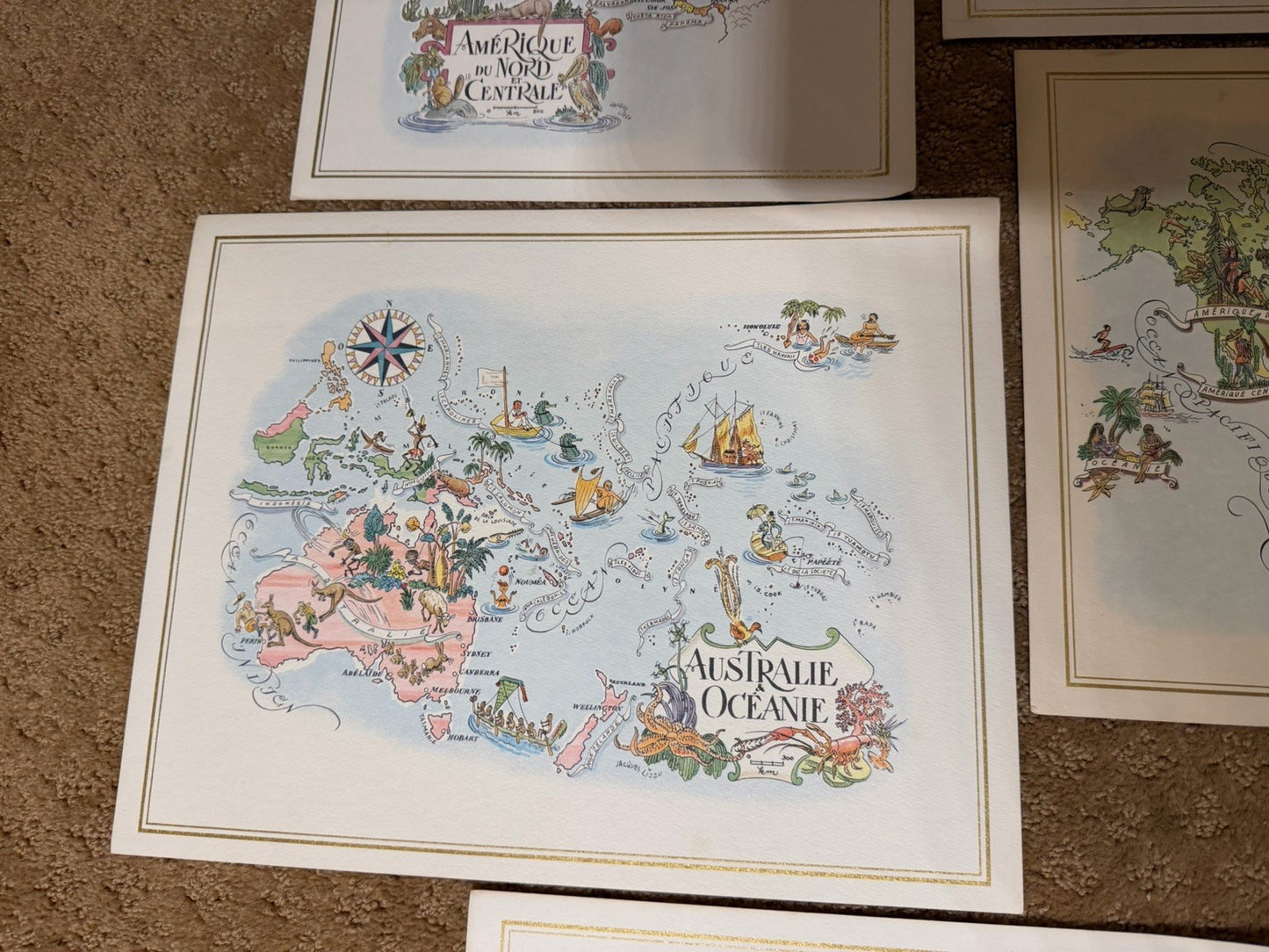 Vintage Pan Am Illustrated Map Prints Lot 7 Continental Cartography Art 12x14