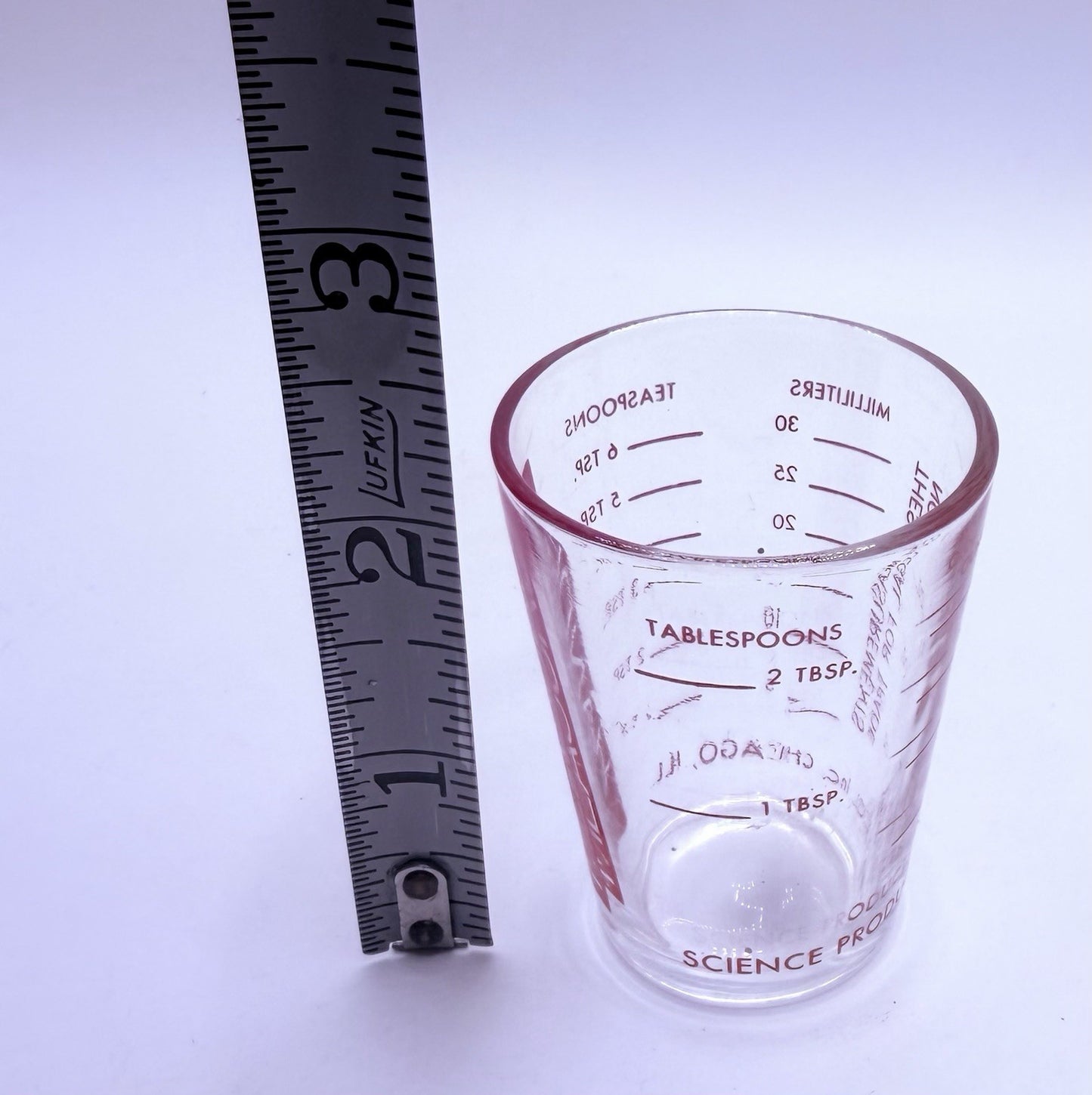 Vintage Red Mini Measure Shot Glass Handi-Measure Med Dose Measuring