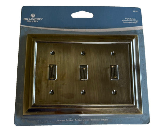 Brainerd Triple Switch Wall Plate Antique Bronze 3 Gang Toggle Cover New Sealed