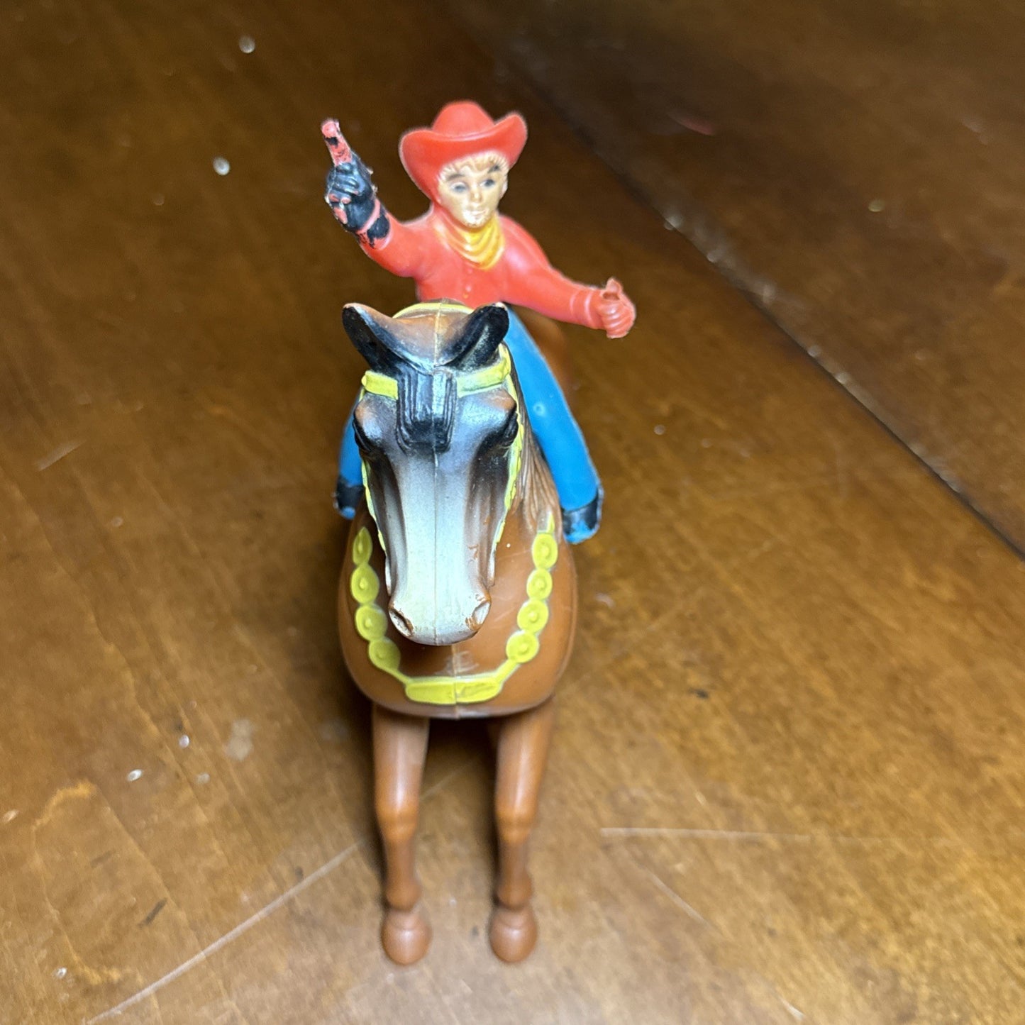 Vintage Wind Up Galloping Western Hero Horse and Rider Toy WORKS