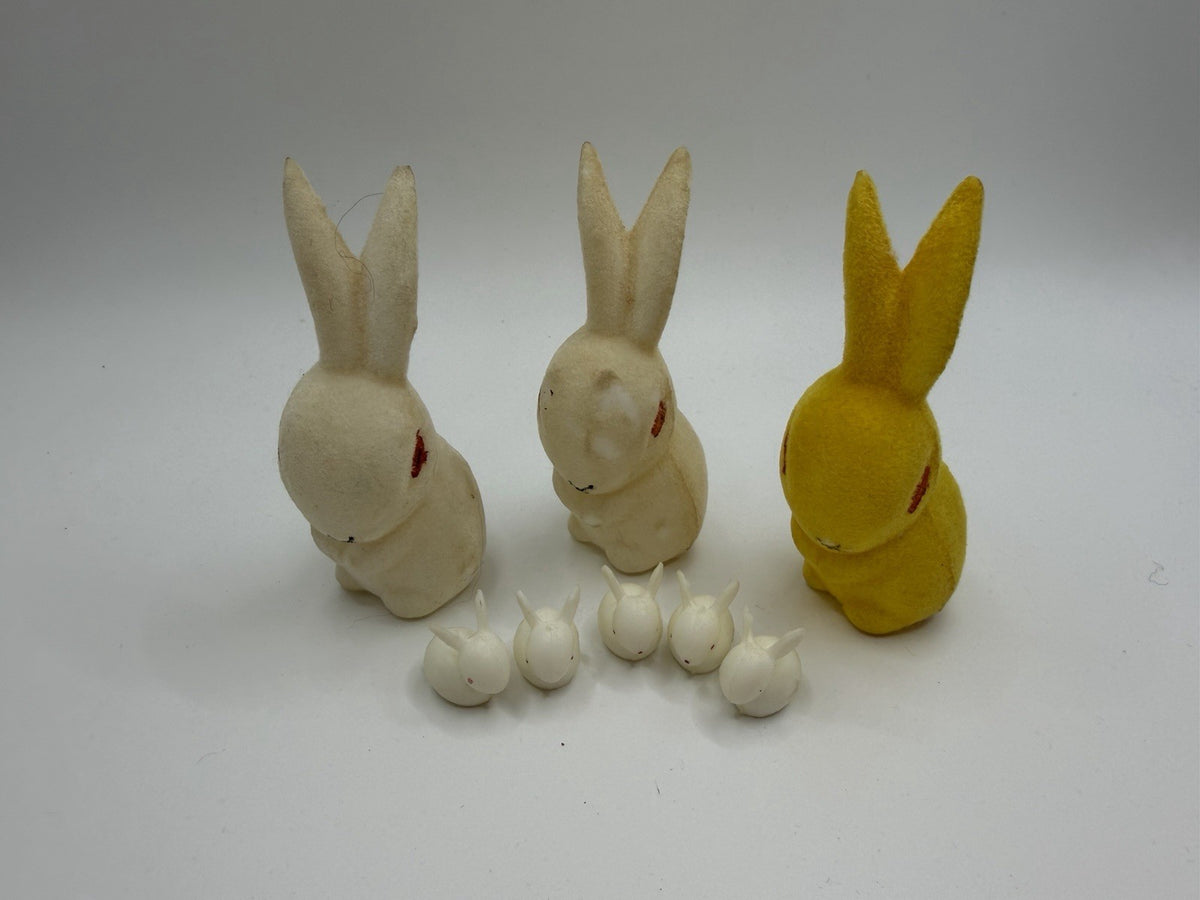 Vintage Flocked Easter Bunny Chick Mini Hat Figurines Diorama Plastic Mouse Lot