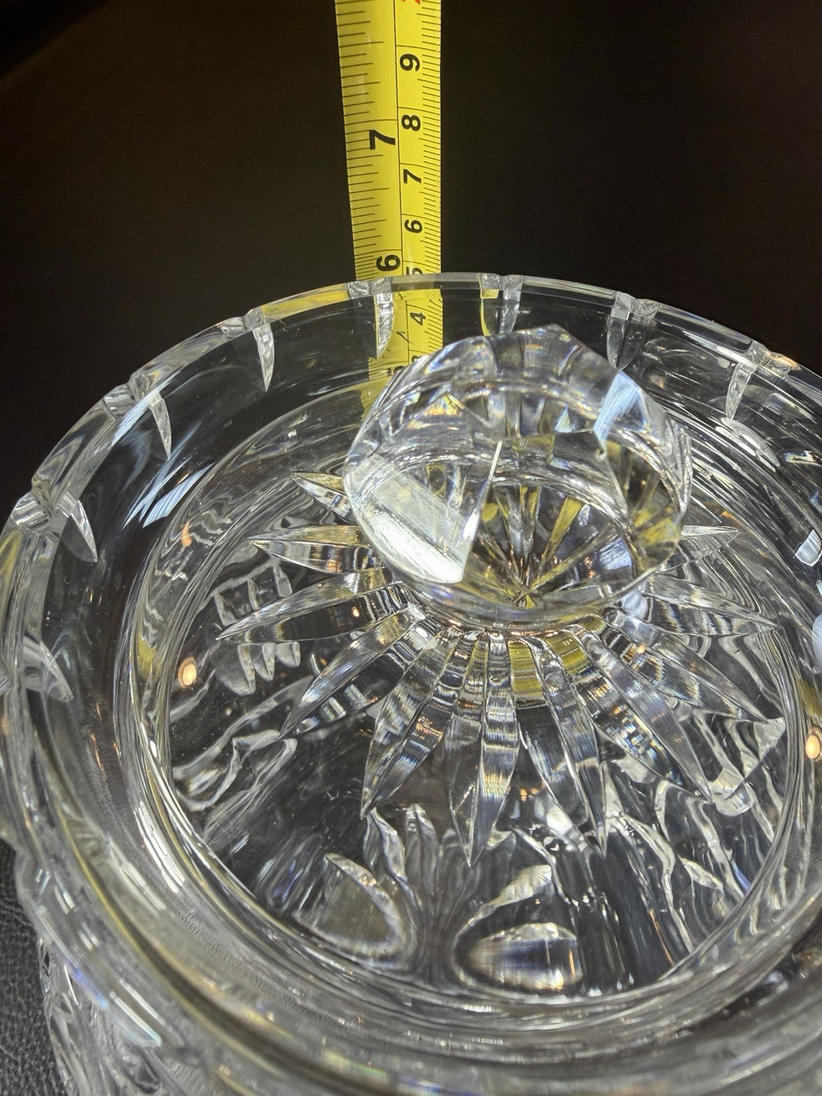 Vintage Heavy Cut Crystal Candy Apothecary Jar Lid Diamond Fan Pattern 6"