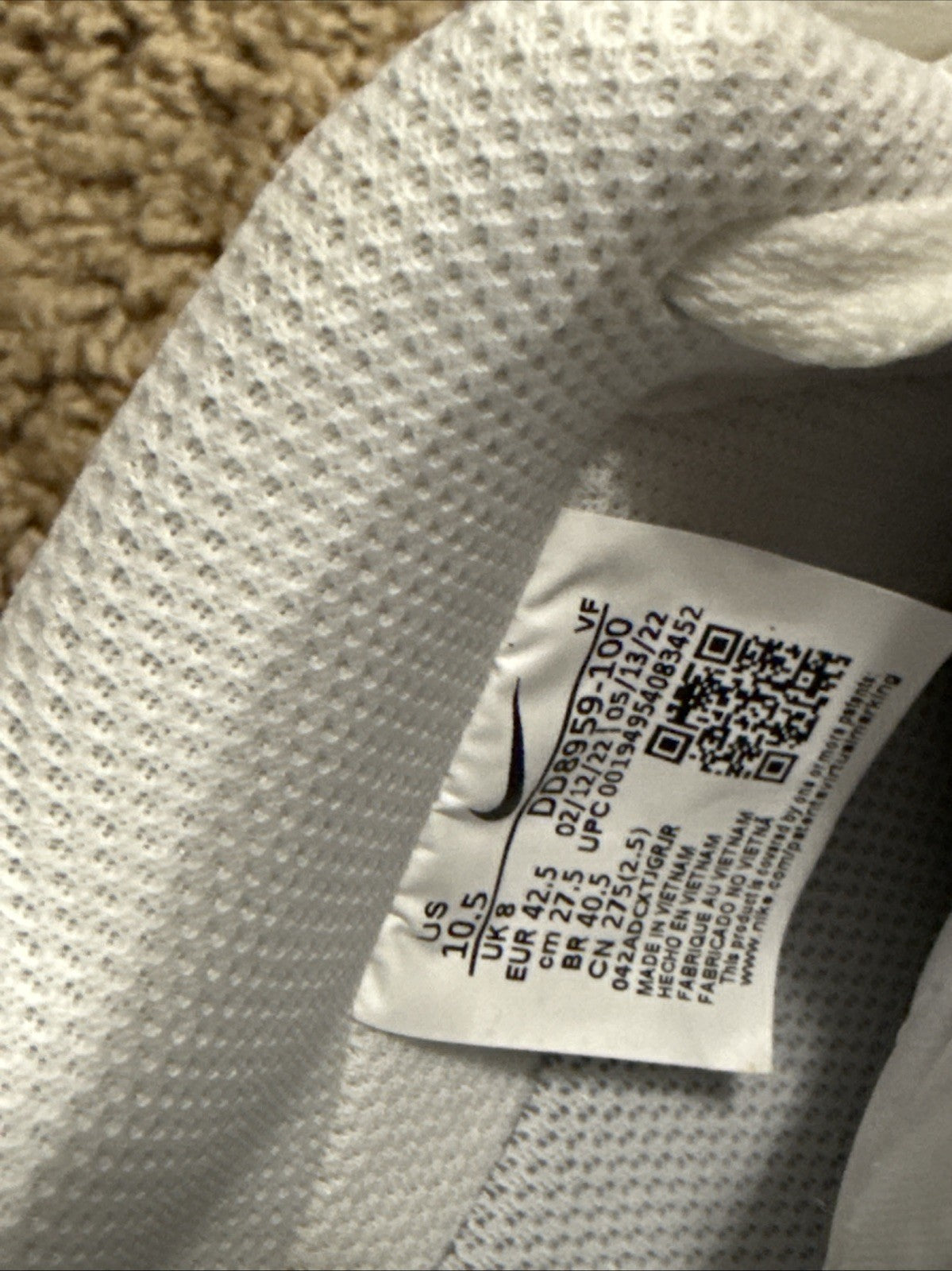 Nike Air Force 1 Low White Size Women's Sneakers DD8959 100 - Size 10.5