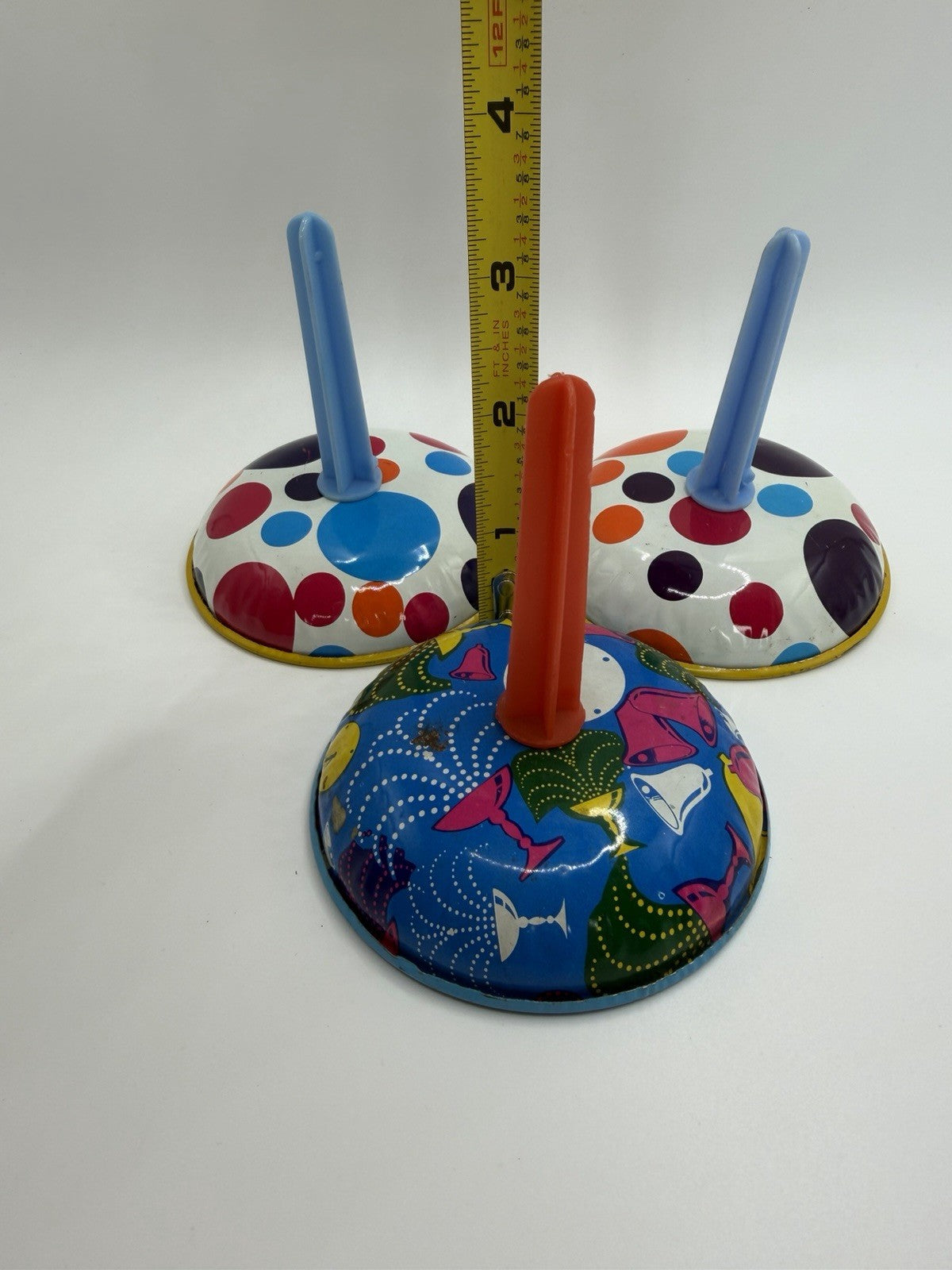 Vintage Tin Clicker Toys Circus Clown Ratchet Noise Makers Litho Metal Lot of 3
