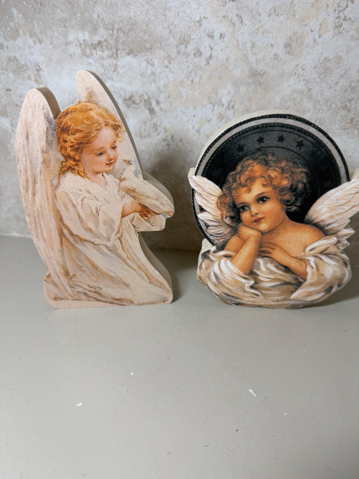 Handcrafted Wooden Angel Figurines Lot 7 Signed Folk Art Christmas Holiday Decor