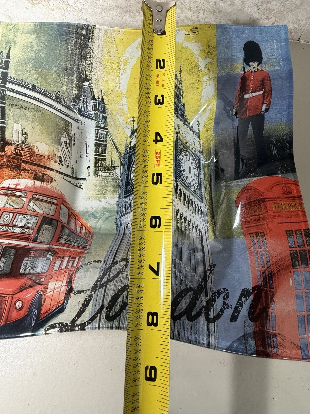 London England Souvenir Fused Glass Square Dish Tray Big Ben Red Bus Decor UK