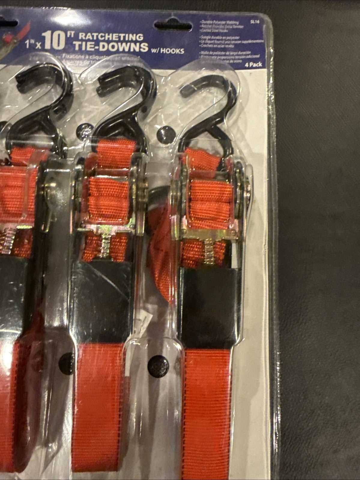 SLine Ancra Cargo Ratchet Tie Downs 1x10ft Hooks 4 Pack Red Straps Packaged New