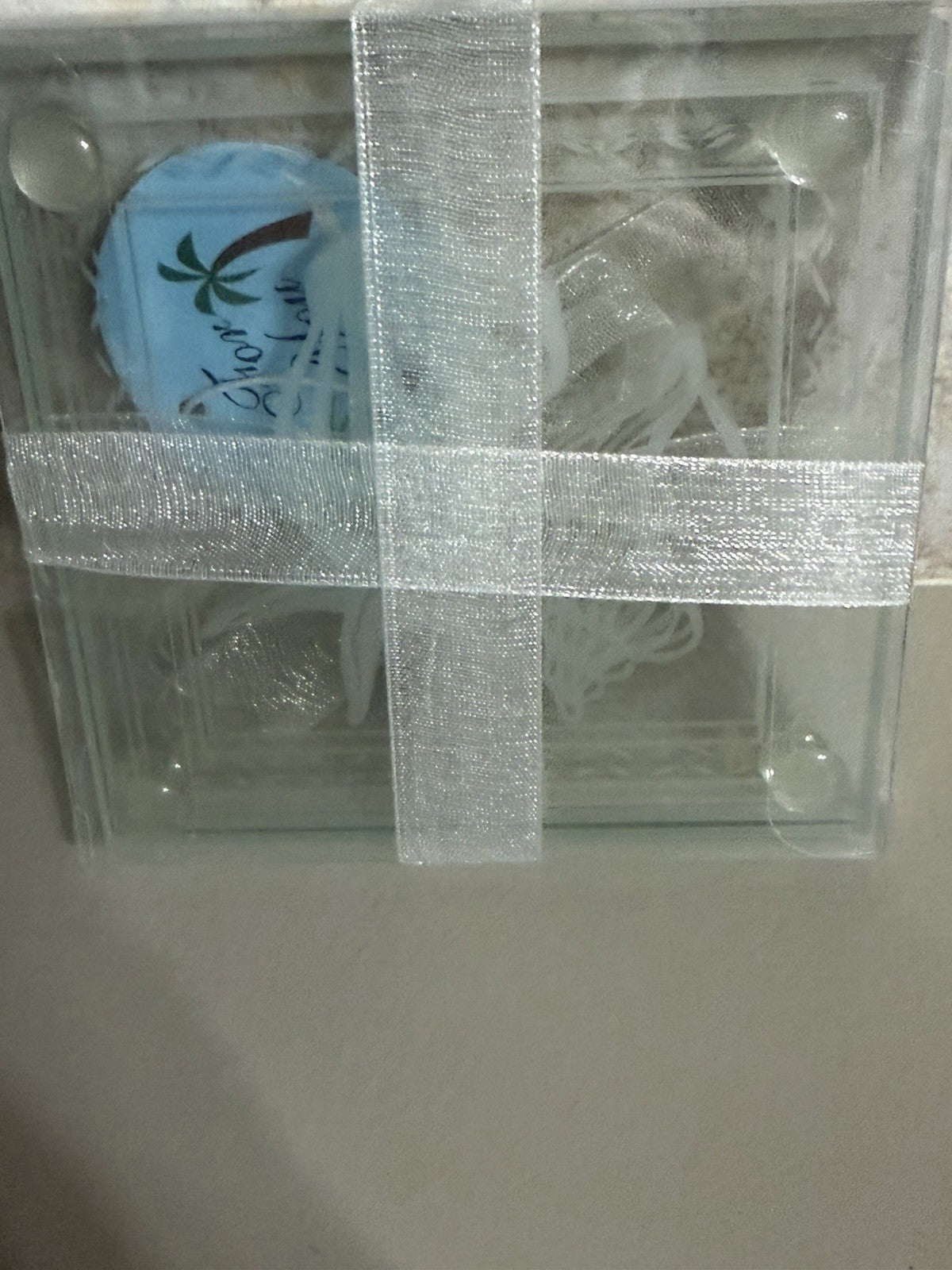 Fashioncraft Glass Coaster Set Beach Tropical Theme Ribbon Gift Box New