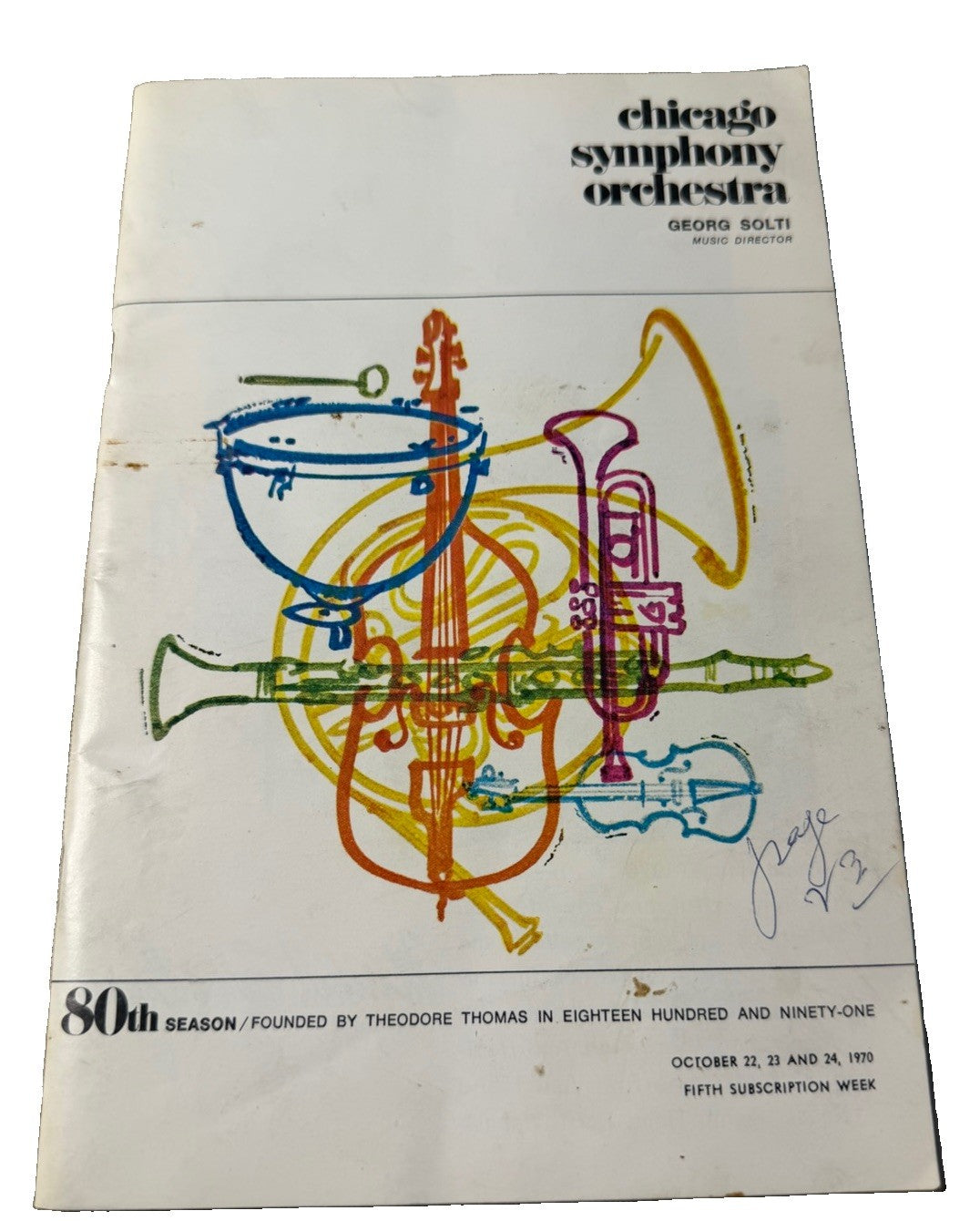 Vintage Chicago Symphony Orchestra Program Oct 1970 Georg Solti 80th Season