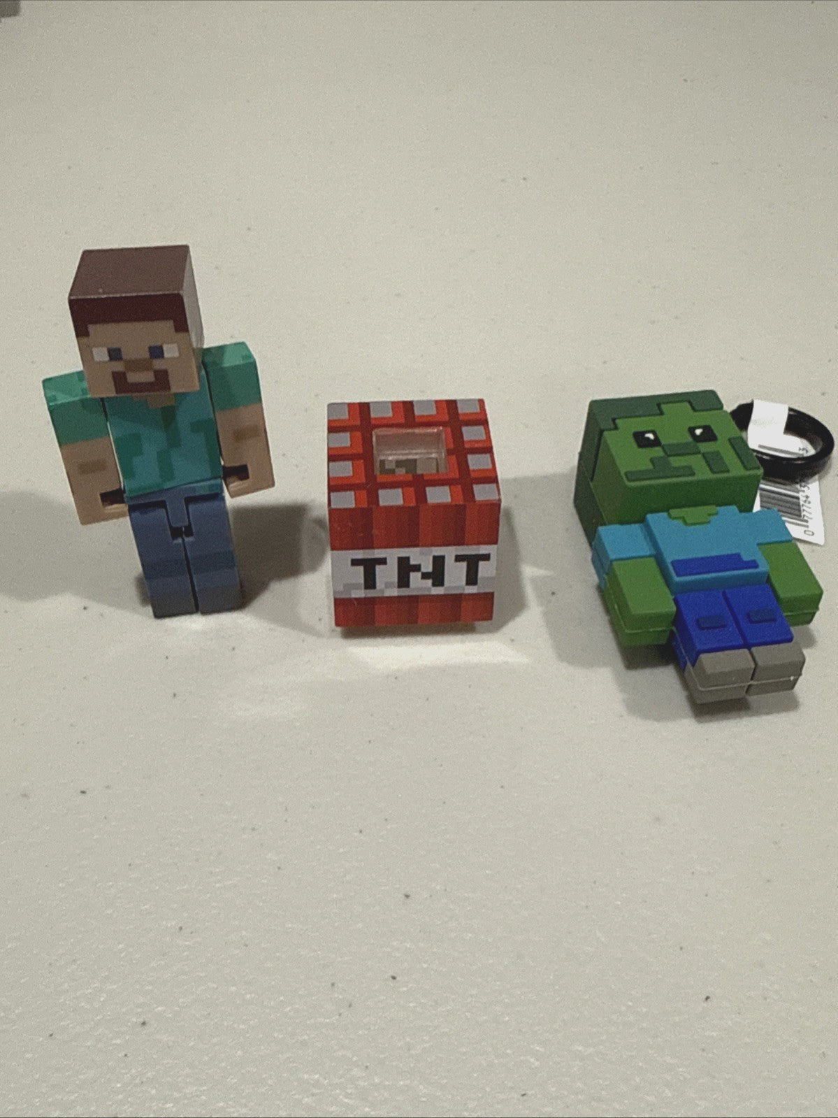 Minecraft Lot of 3 Figures Steve TNT Block Zombie keychain Mini Set