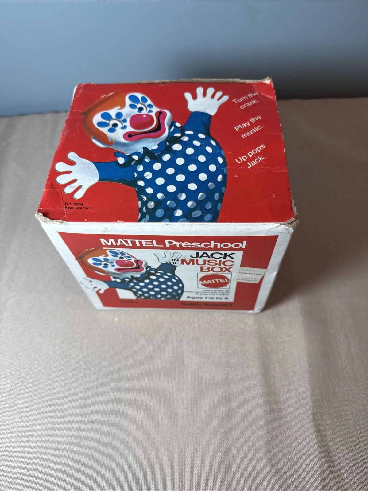 Vintage Rare In Box 1972 Mattel Jack In The Music Box WORKS Nose Wear