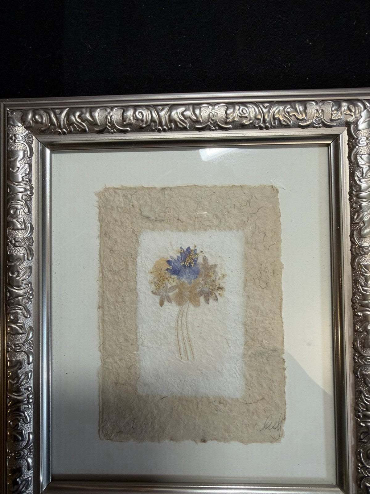 Pressed Flowers Framed Wall Art Signed 8x9 Vintage Botanical Signed Pair