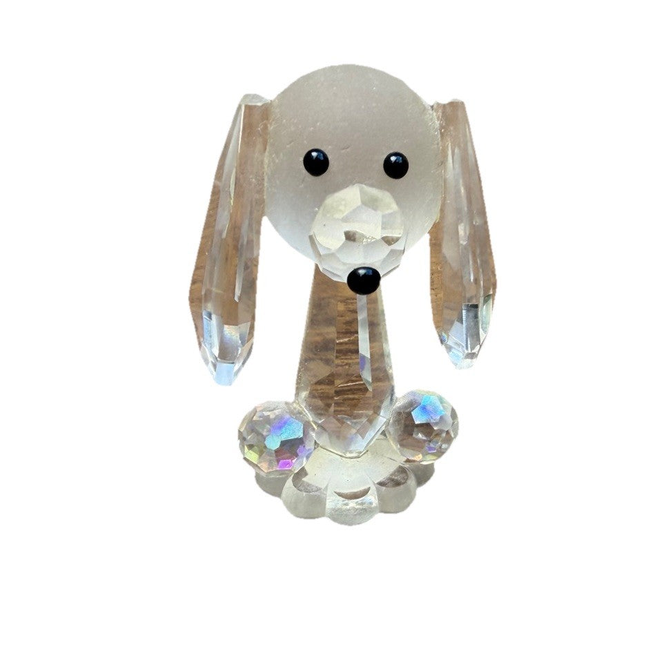 Bohemia Crystal Glass Poodle Figurine Signed Czechoslovakia Faceted Mini Dog