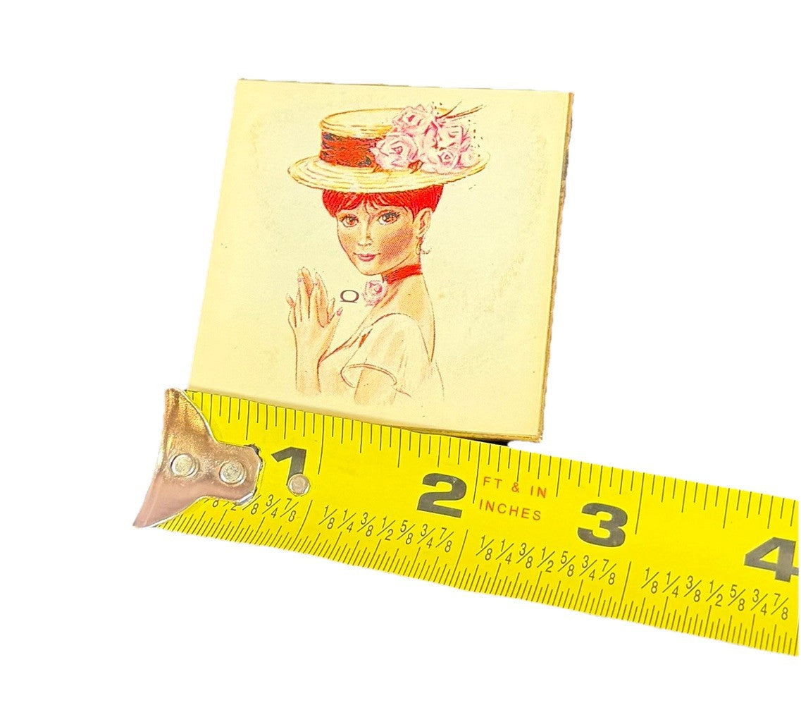 Vintage Gold Tone Compact Mirror Woman Floral Hat Hinged Metal 2"