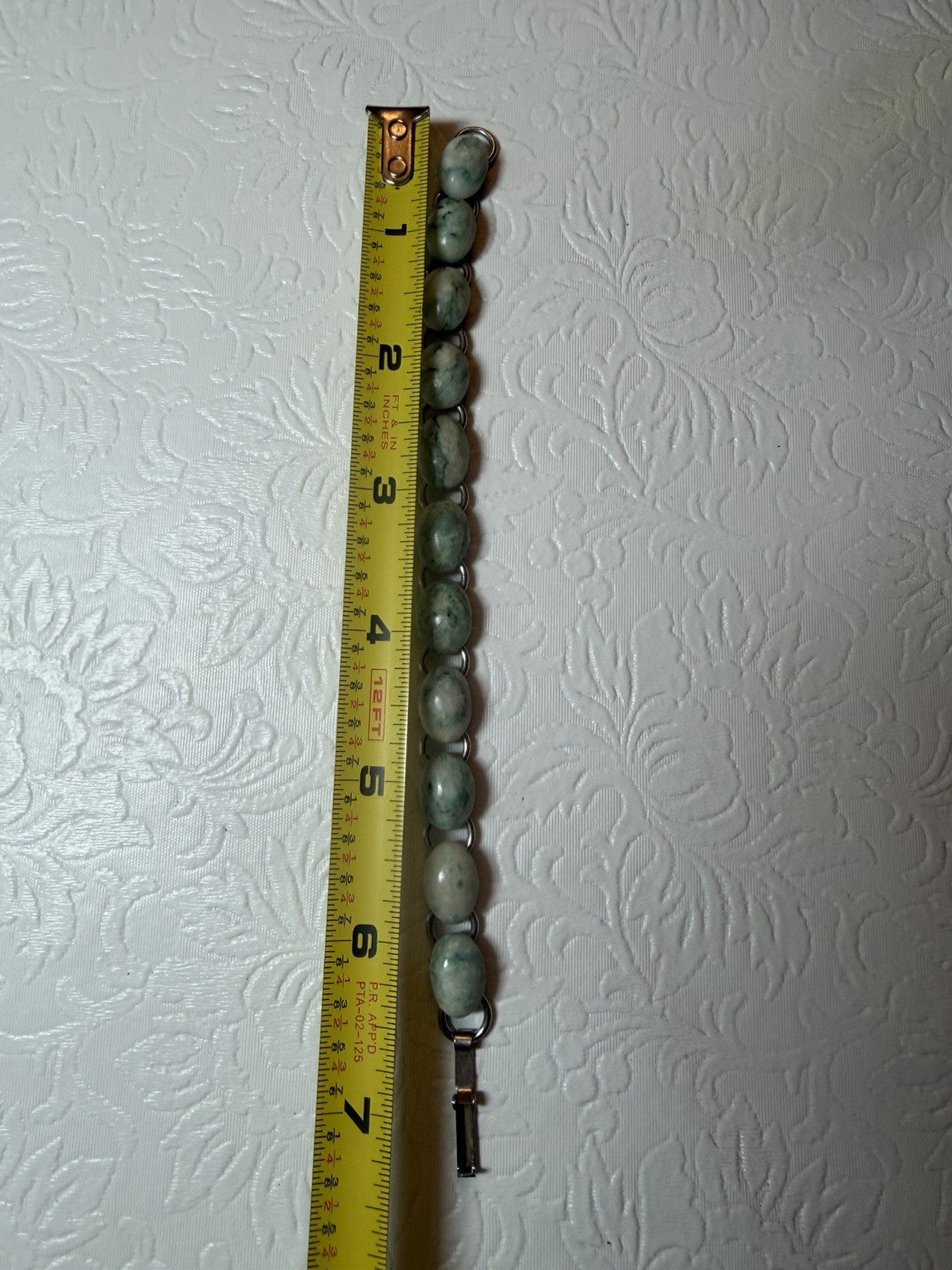Vintage Jade Green Stone Link Bracelet & Earring Set Silver Tone 7" Pierced Stud