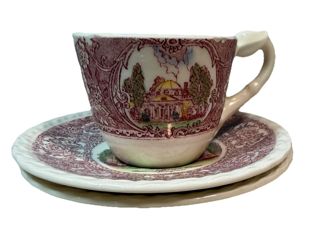 Vernon Kilns Thomas Jefferson Monticello Demitasse Cup Saucer Set