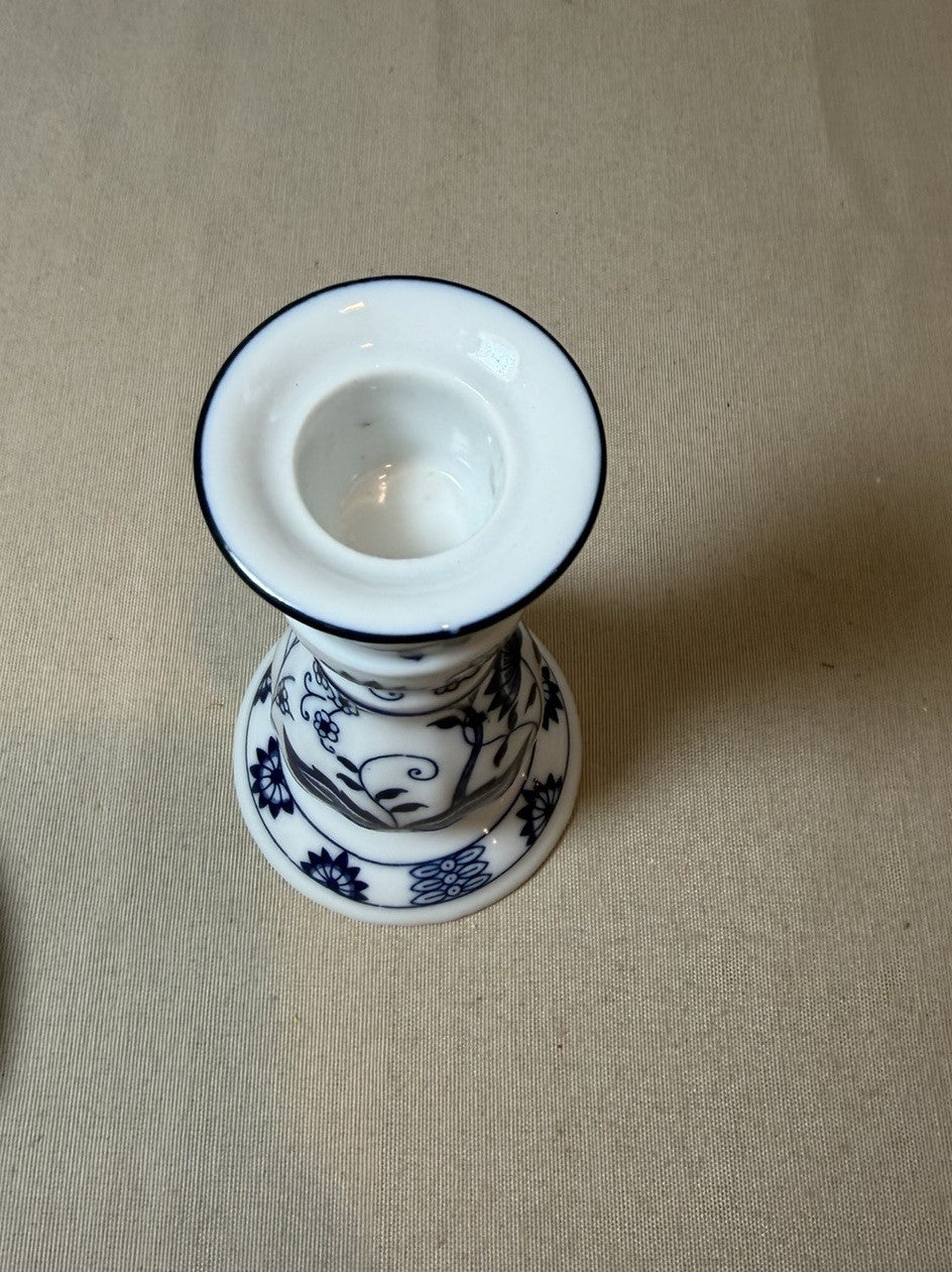 Vienna Woods Blue Onion Fine China Candle Holders Taper Dish Lot 2 Seymour Mann