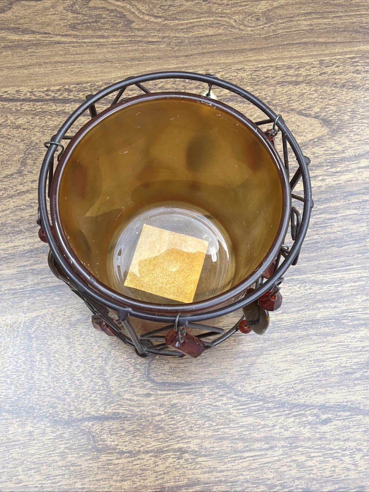 Amber Glass Votive Candle Holder Art Deco 3.5" Decorative