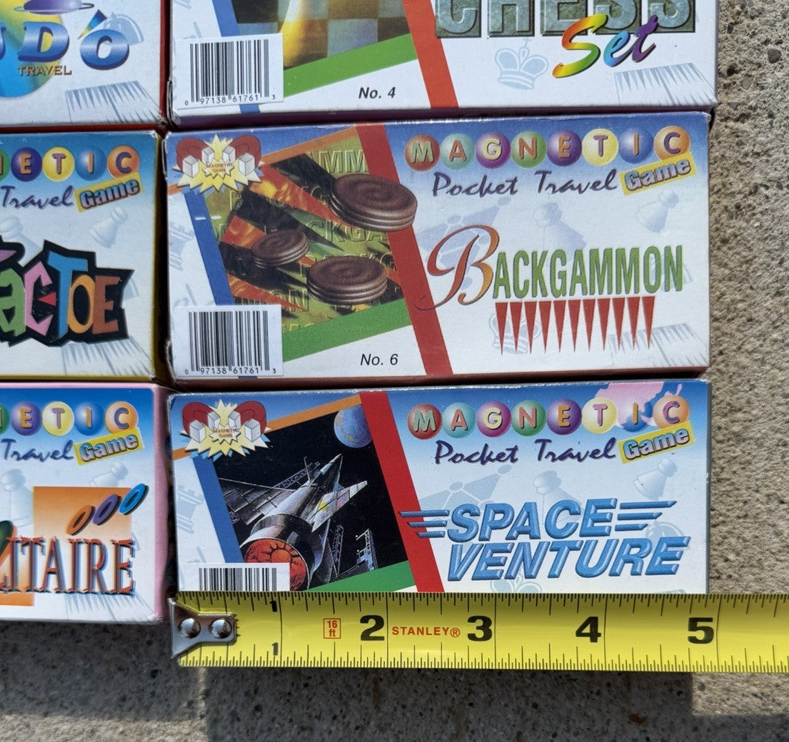 Vintage Magnetic Pocket Travel Games Set of 6 Chess Ludo Solitaire Space Venture