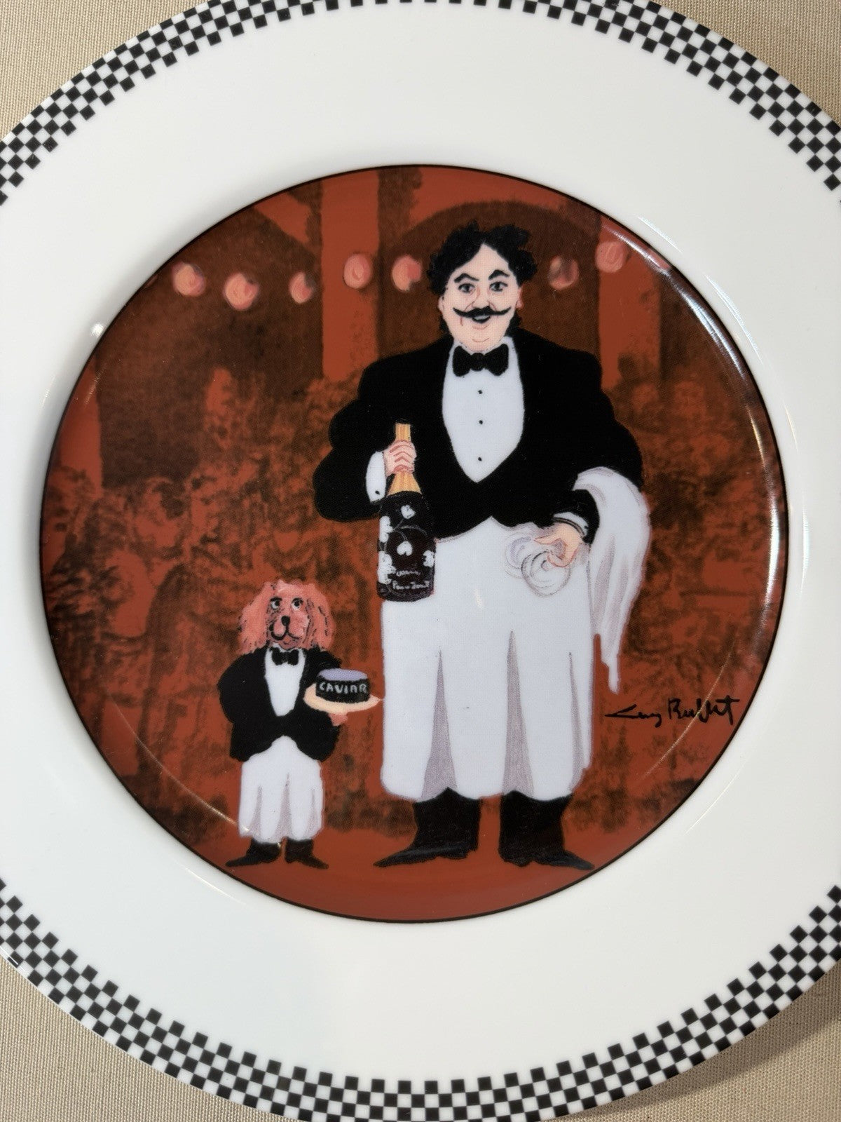 Guy Buffet Waiter Suite Plates Set 3 Black White Checkered Williams Sonoma