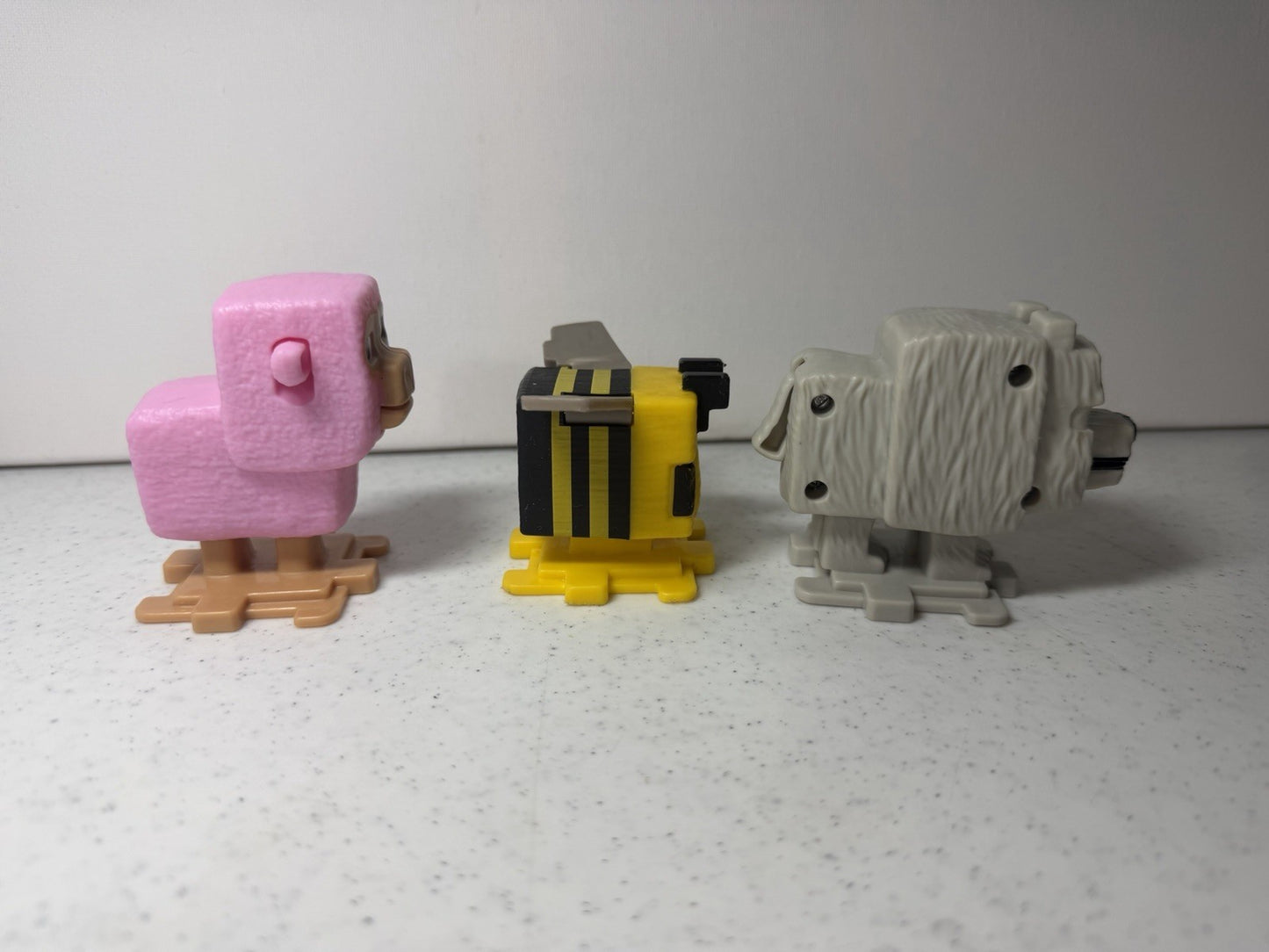 McDonalds Minecraft Movie Happy Meal Toy Lot Pink Sheep Bee Dennis Wolf 3pc