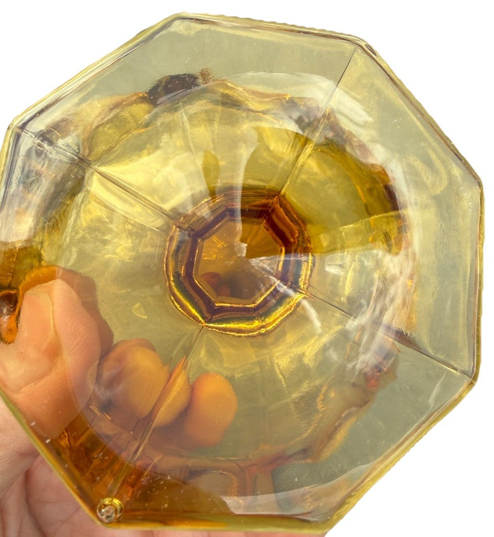 Vintage 4" tall Fossoria 1886 American Eagle Star Coin Amber Candy Dish